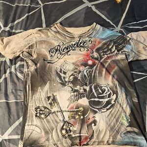 Graphic Tee with Skull and Roses
